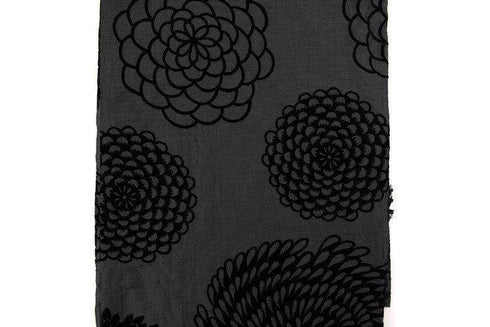 Black Fancy Floral Organza Like Flocked Light Weight Woven Fabric by the yard LWW00193